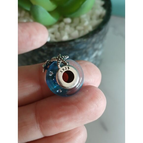 Blue Murano Glass Seashell & Starfish Charm S925 Sterling Silver Universal Fit - Picture 4 of 10